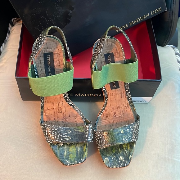 Steve Madden Luxe L-Trust Green, Wood, Cork Stiletto sandals size 7.5 with box. - Picture 1 of 7